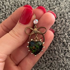 Betsey Johnson Blue Leopard Heart Bow Dangle Earrings